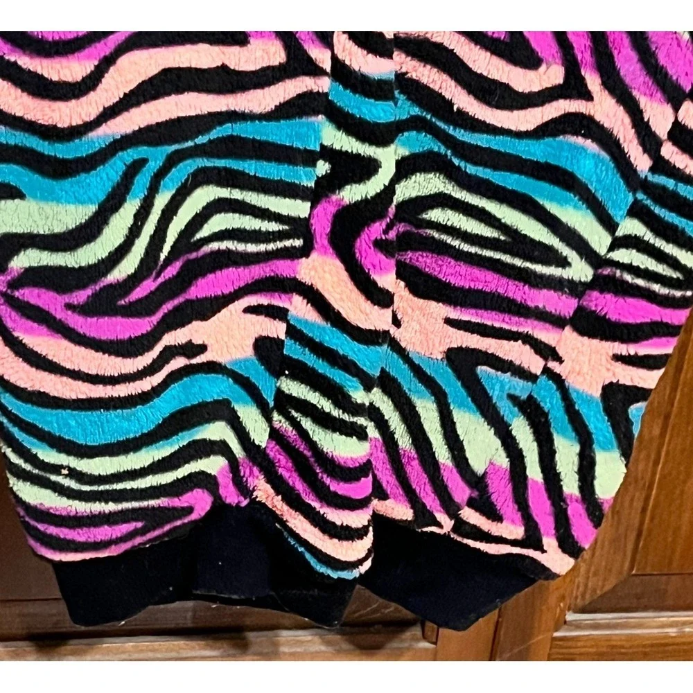 SECRET TREASURES Womens XL Zebra Print Hooded Fleece One Piece Pajama Sleeper 20 - Picture 6 of 9